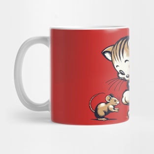 Cat playing with a little mouse Mug